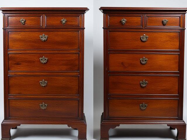 Før og etter restaurering av en antikk kommode